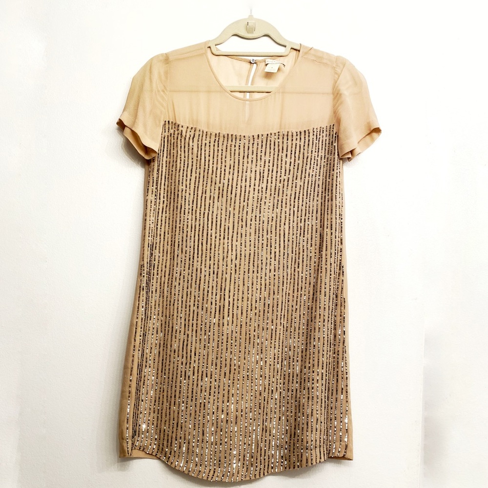 Club Monaco Silk Nude Sequin T-Shirt Dress